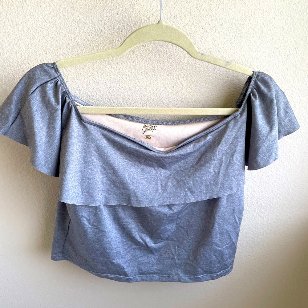 Kortni Jeane ruffled around top - Gray